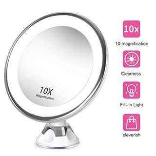 10X Magnifying Makeup Mirror with LED Light Suction Cup 360° Rotating