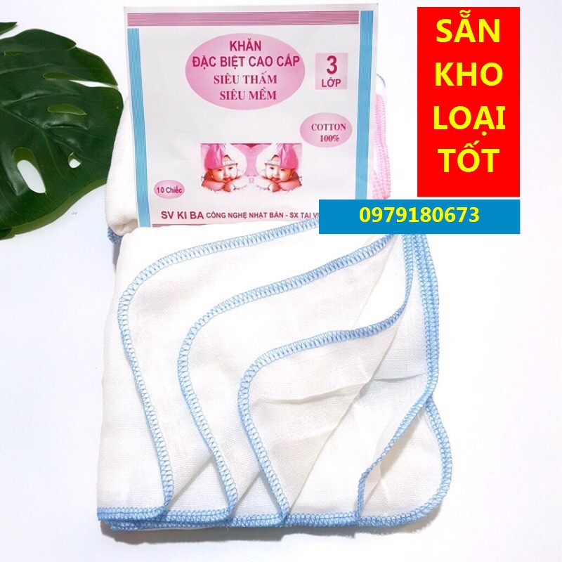 Khăn sữa xô kiba siêu mềm mại cho bé 2,3,4 lớp (10 cái)