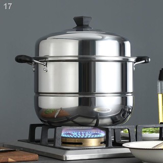 2021 ☇☜Nồi hấp inox hai lớp dày dặn gia dụng nấu súp lớn bún cá 2 với bếp từ 28-40cm