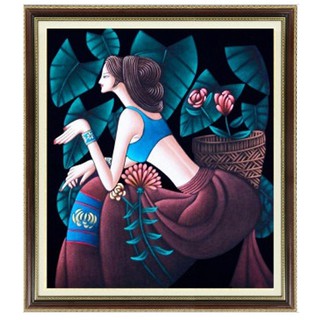Tranh đính đá thành phẩm cô gái dân tộc tây nguyên 50x60cm ah71675