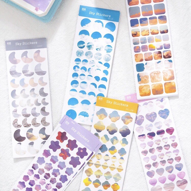 Set 6 tấm sticker 228 miếng dán hình mây trời lãng đãng