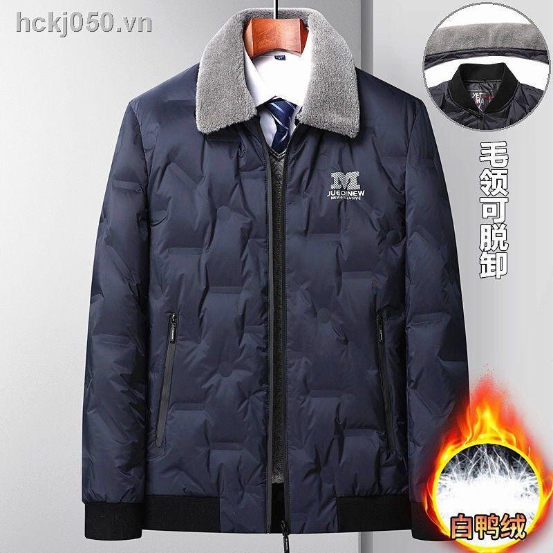 Mùa đông 2021 áo khoác mới áo khoác len nam trung niên trẻ trung nam cổ vịt trắng áo khoác dạ dáng ngắn giữ ấm cho bố mùa đông