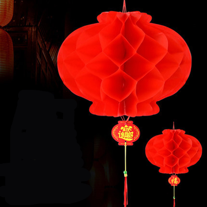 Lồng đèn 3d màu đỏ phối tua rua treo trang trí năm mới thiết kế rỗng phong cách Trung Quốc
