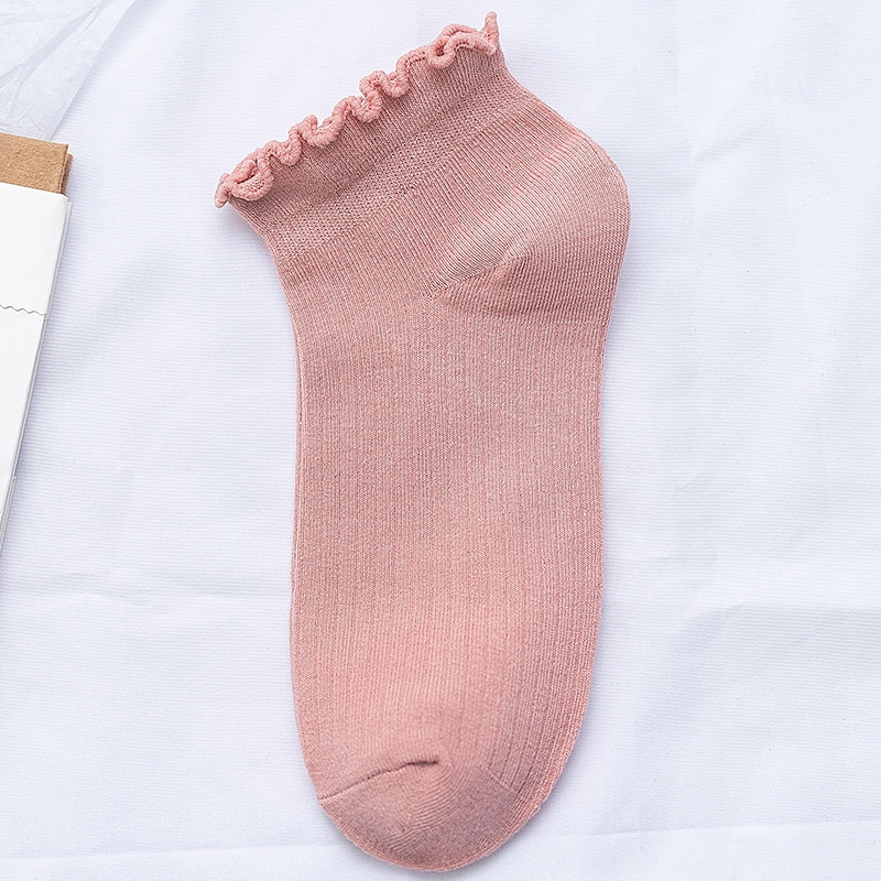 Vớ cotton đến mắt cá màu trơn phối bèo đáng yêu phong cách thời trang xuân hè cho nữ | BigBuy360 - bigbuy360.vn
