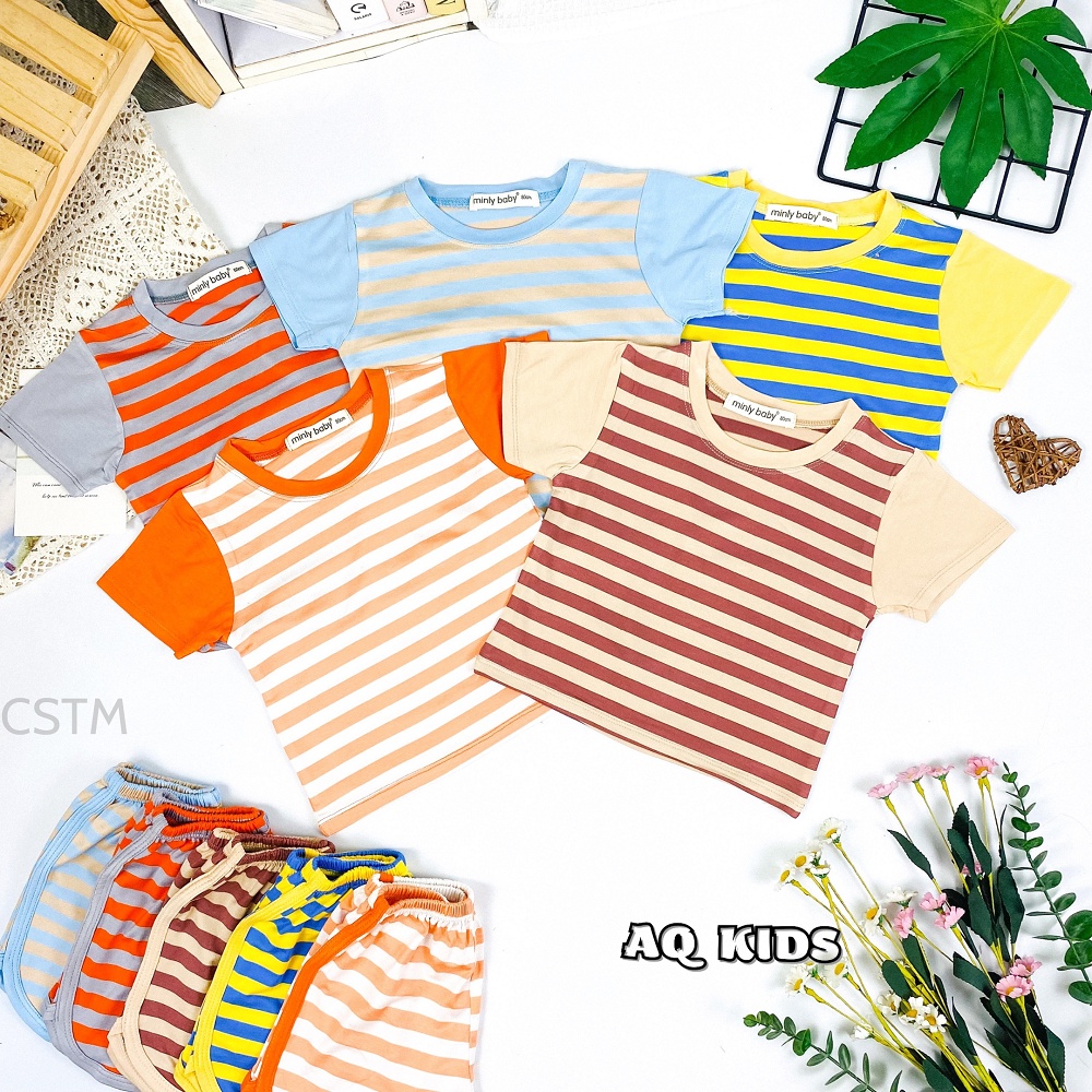 Bộ cộc tay thun lạnh cho bé hàng chính hãng Minlybaby sọc dệt phối tay màu Unibaby mã: CSTM