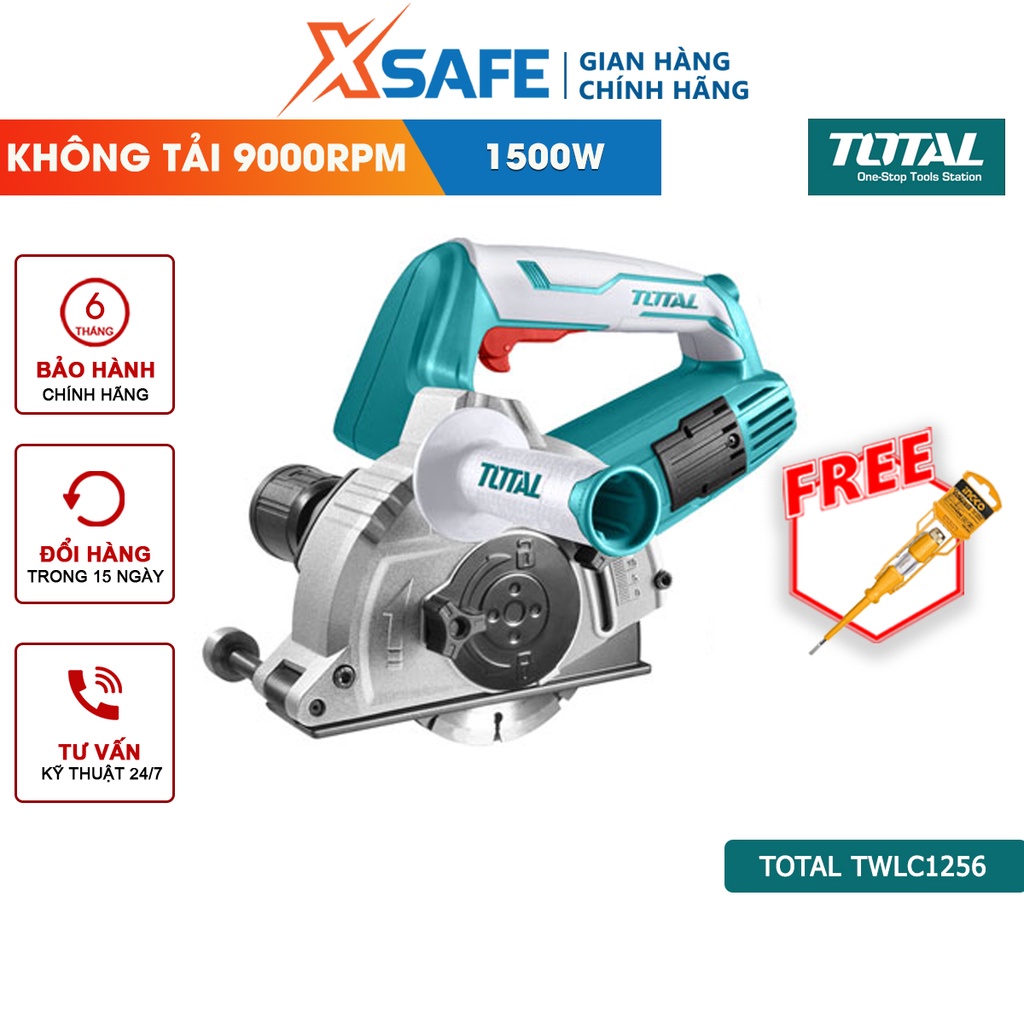 Máy cắt gạch đá TOTAL TWLC1256 1500W, đường kính đĩa cắt 125mm, trục chính M14, tay cầm phụ trợ, cắt rãnh tường