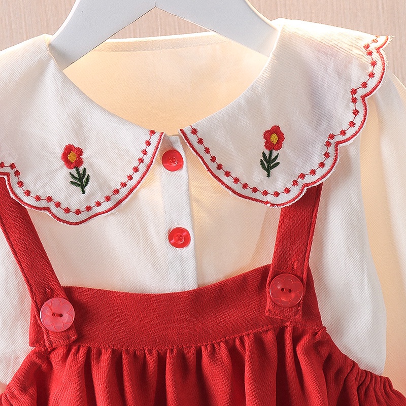 Bộ Đầm Dài Tay + Váy Yếm Xinh Xắn Theo Phong Cách Hàn Quốc Dành Cho Bé 0-4 Tuổi