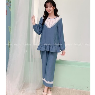 Đồ bộ Medyla - Đồ bầu mặc nhà nhung tăm cúc cài sau có khoá ngực cho bầu mặc sau sinh - DB150