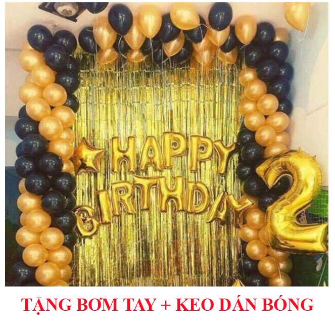 Combo 2 Rèm Kim Tuyến, bóng chữ Happy Birthday và 50 bóng nhũ Trang trí sinh nhật (tặng bơm+keo dính bóng)