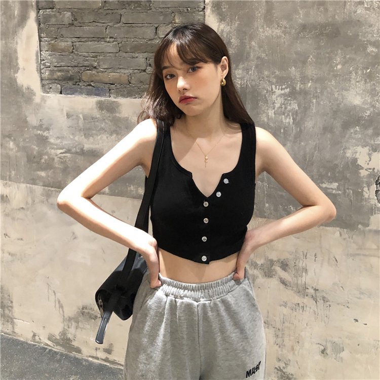 Áo Ba Lỗ Phối Khuy Cổ V Chất Thun Tăm Dày Mịn Dáng Ôm Body_VIETCEN | BigBuy360 - bigbuy360.vn