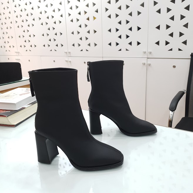 Giày boot nữ da mềm 2021 B SHOES, boot thấp cổ lót nỉ khóa sau, mũi vuông, kiểu dáng hiện đại trẻ trung, cao 7p B23