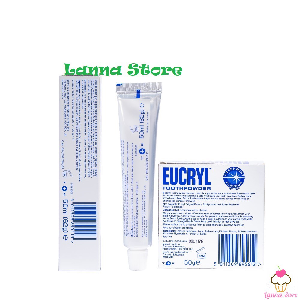 Combo Kem đánh răng Eucryl 62g + Bột làm trắng răng Eucryl 50g - Anh Quốc