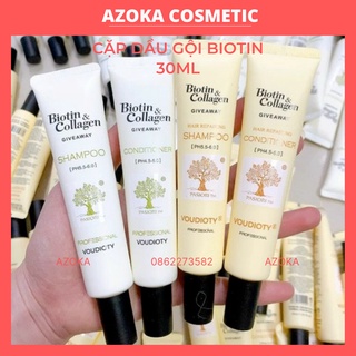 Cặp Dầu Gội Xả Biotin Collagen 30ml Kit Du Lịch Dùng Thử Vàng Trắng Giảm Rụng Tóc Hỗ Trợ Mọc Tóc Suôn Mượt Vào Nếp