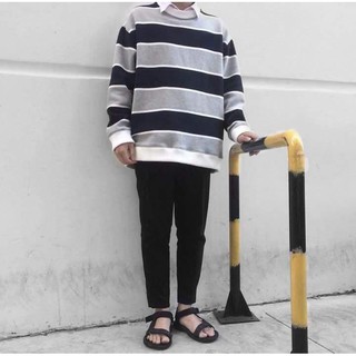 Áo Sweater Sọc Ngang Xám Đen