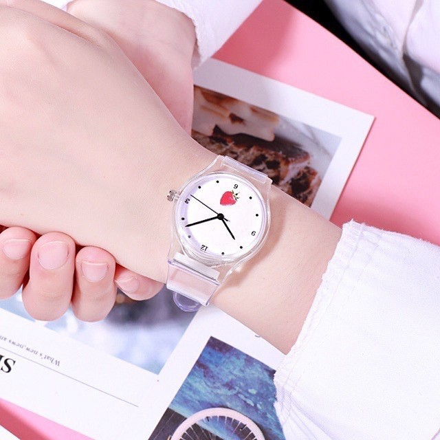 Đồng hồ nữ Ulzzang trong suốt siêu kute trái dâu
