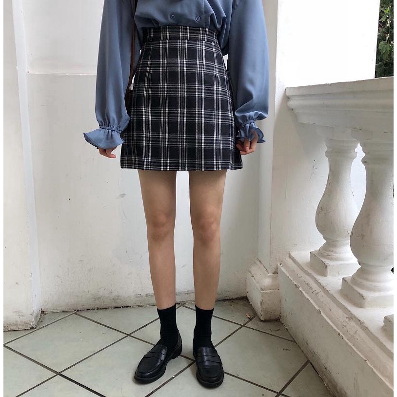 Chân váy chữ A họa tiết kẻ sọc caro xinh xắn ngọt ngào