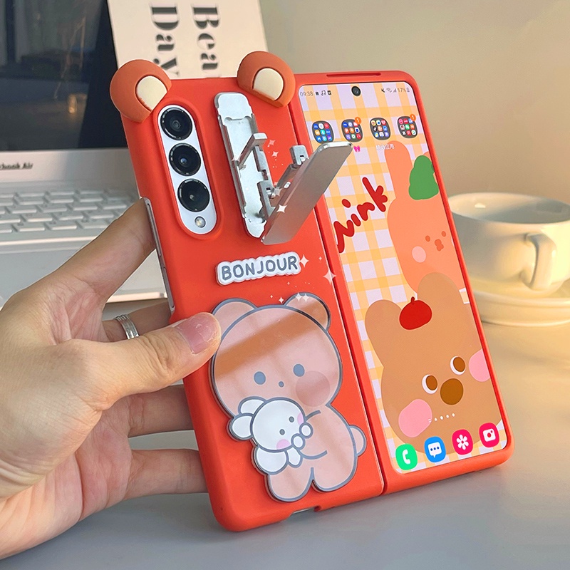Ốp điện thoại cứng họa tiết hoạt hình đáng yêu có giá đỡ cho Samsung Galaxy Z Fold 3 5G Z Fold 3