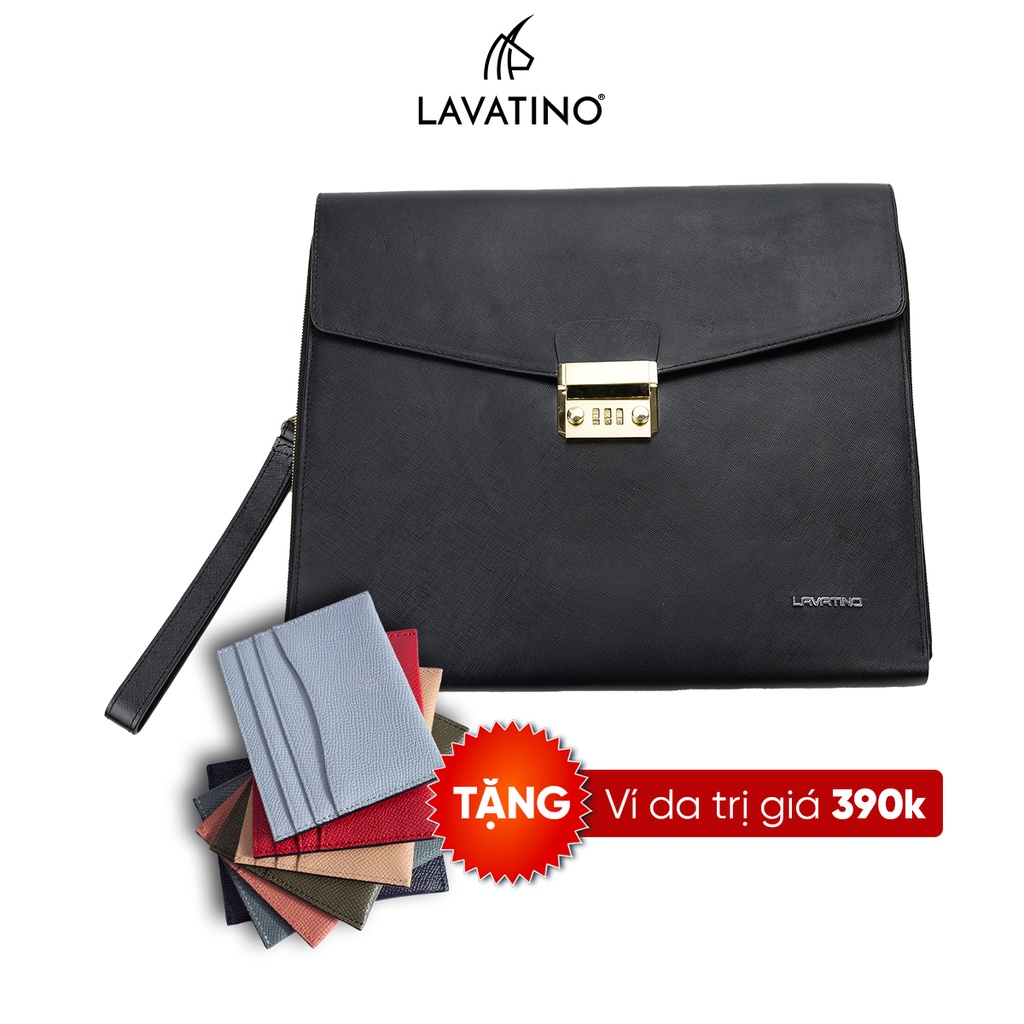 [Tặng Ví Card LUFY] Ví Nam Cầm Tay MACBOOk Clutch Da Bò Thật Cao Cấp Thiết Kế Khoá Số Mật Mã Chính Hãng LAVATINO - CLB09