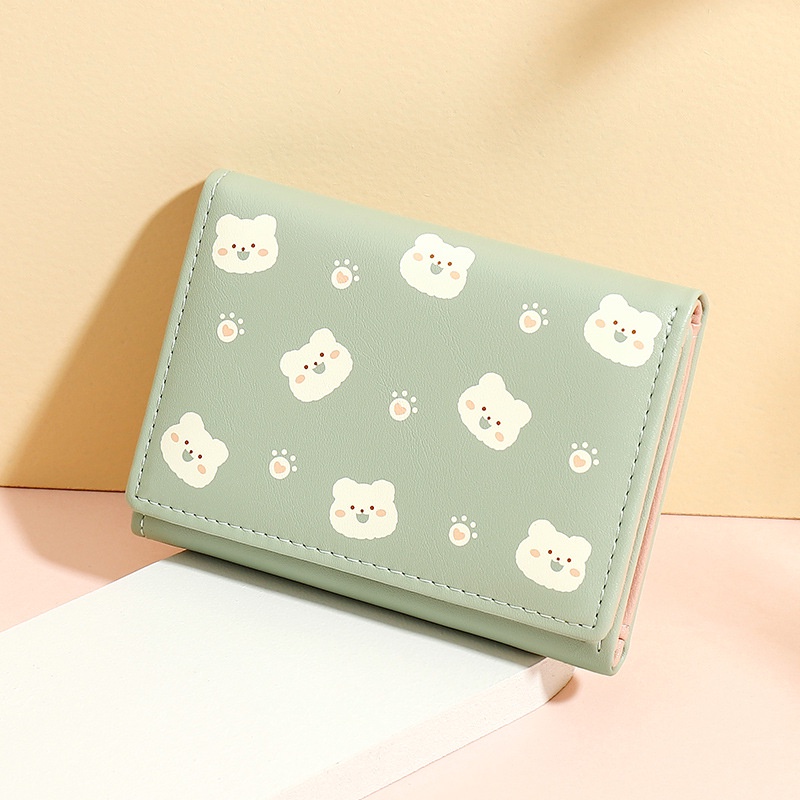 Ví Da Pu Gập Ba Thiết Kế Đơn Giản Họa Tiết Hoạt Hình Đáng Yêu Thời Trang Cho Nữ