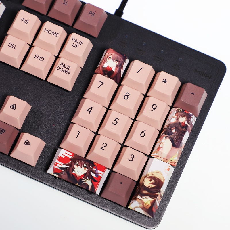 Genshin Impact Keycap Hu Tao Chocolate Chủ đề Anime Trò chơi trực tuyến PBT Thuốc nhuộm Thăng hoa Bàn phím cơ Keycap 108 Phím