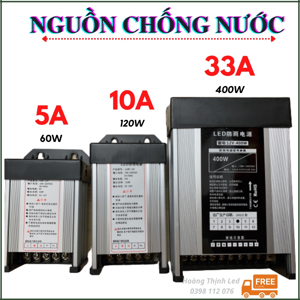 Nguồn 12V nguồn 5A,10A,33A nguồn 12v ngoài trời dùng cho đèn led đúc f5, camera, máy tính...