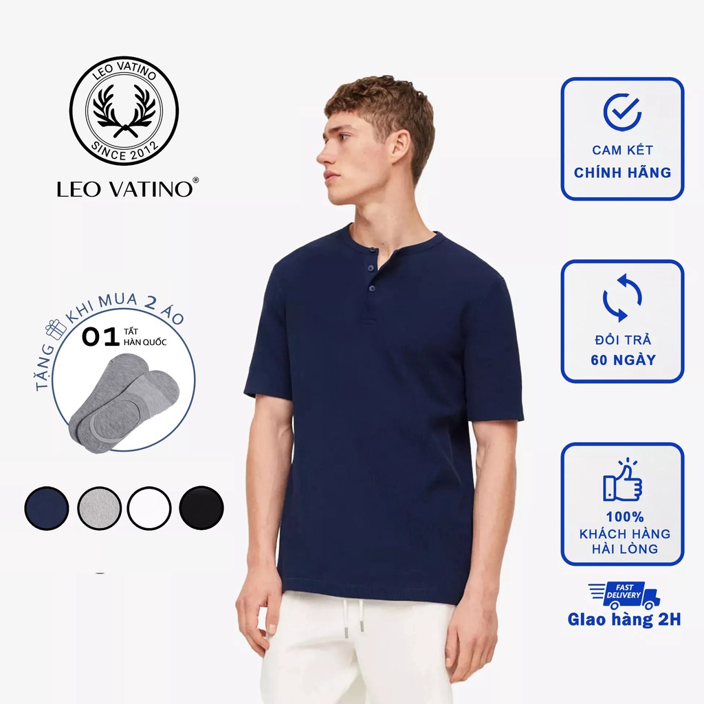 Áo thun nam trơn, áo phông cổ tròn khuy cổ tay ngắn lỡ cotton co giãn APGV4 - Leo Vatino