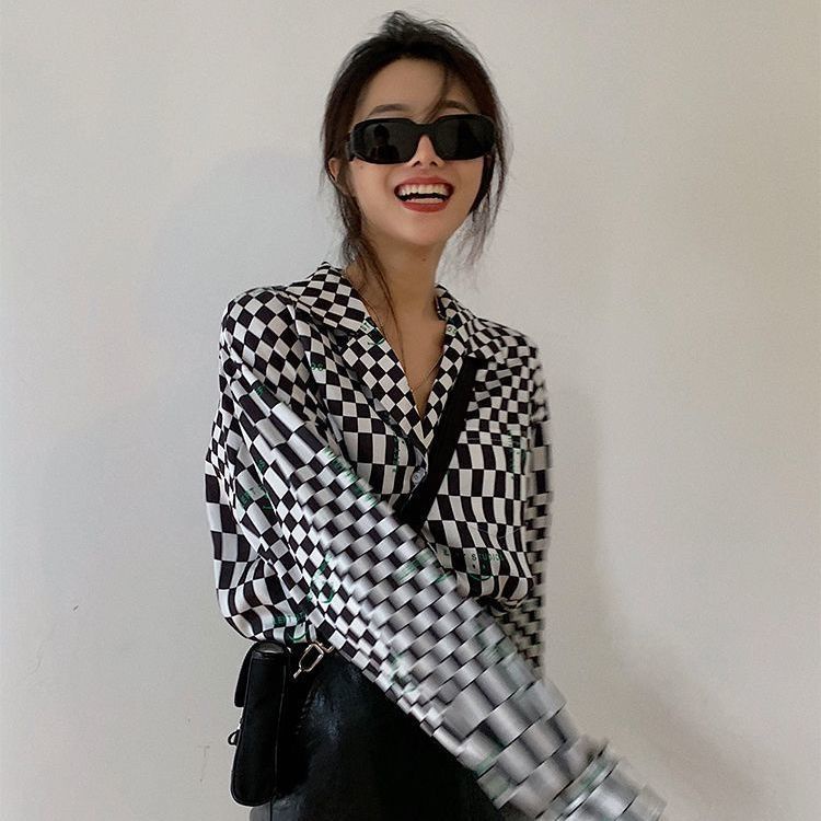 COZOK Áo Sơ Mi Caro Tay Dài Dáng Rộng Thời Trang Cho Nữ