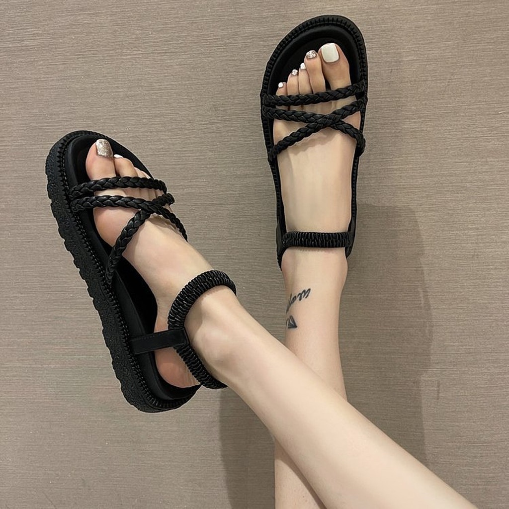 Giày Nữ Ulzzang Vintage, Sandal Quai Đan Đan Chéo Đế PU Cao Cấp Độn 4cm Hàn Quốc, Street Style - Iclassy_shoes