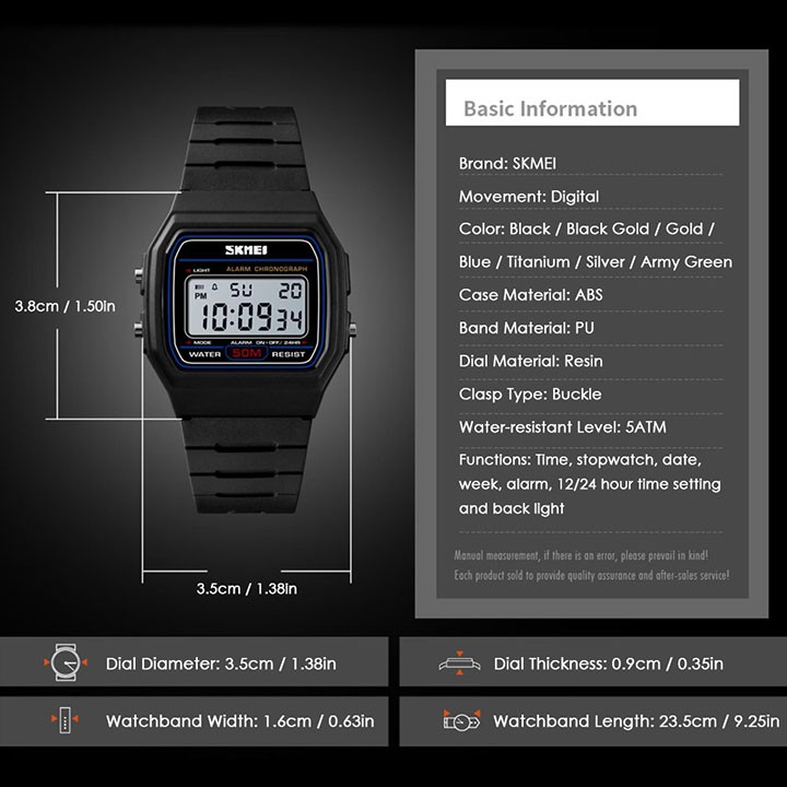 Đồng hồ SKMEI 1412- Bảo hành 3 tháng - 2 màu Black, Green - Unisex
