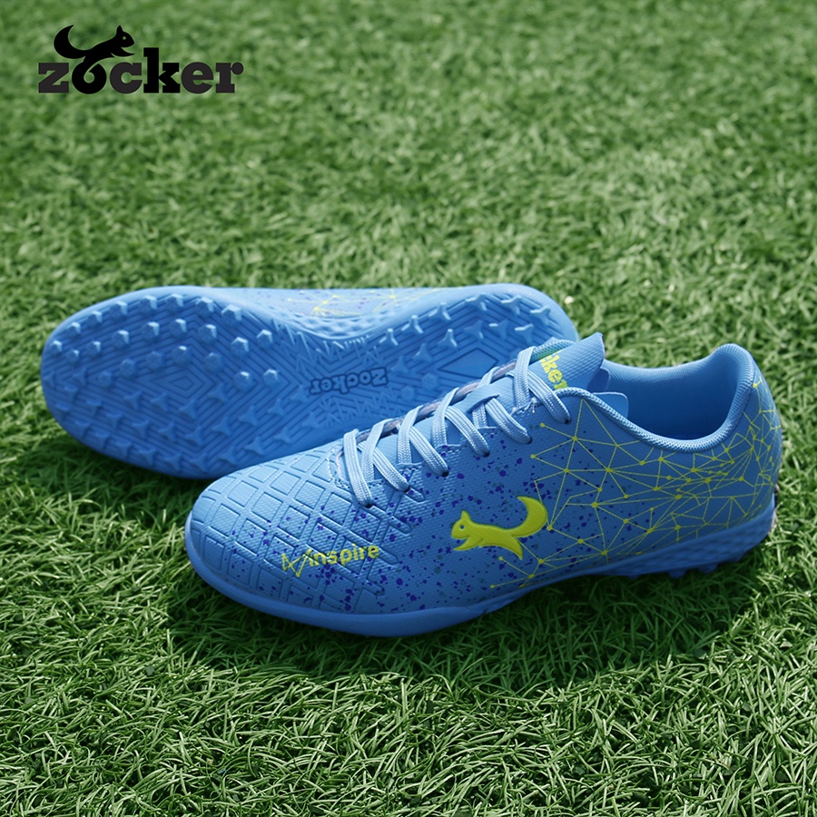 Giày Đá Bóng Sân Cỏ Nhân Tạo Zocker INSPIRE Acid Blue thương hiệu Việt Giúp Ôm Chân-Bám Sân-Tăng Lực Sút, Tặng Kèm Tất