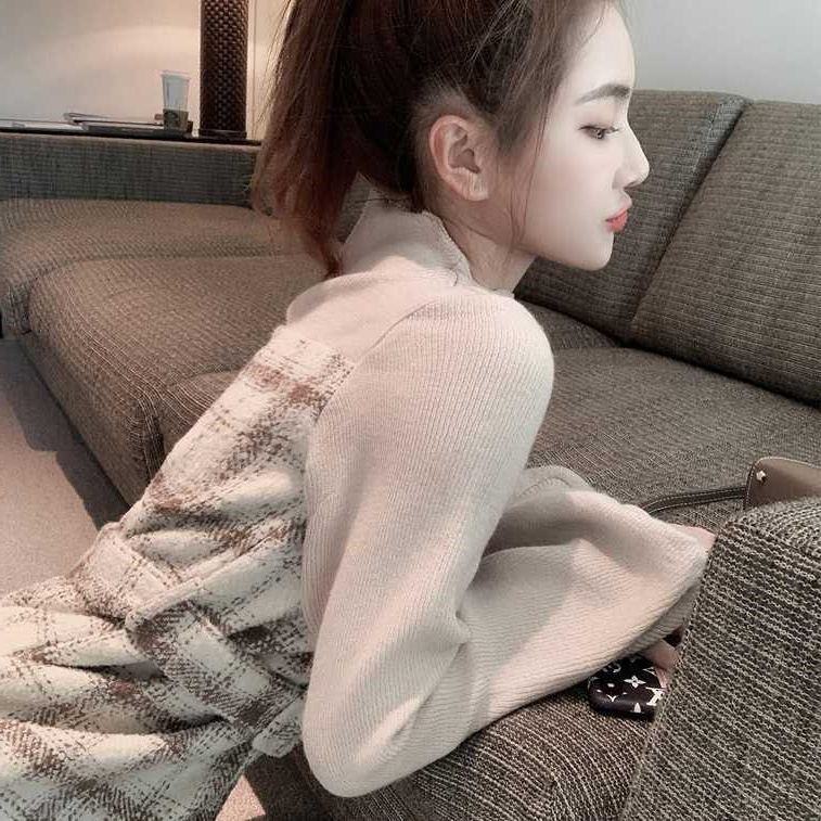 Váy Đầm Nữ Đi Tiệc Kẻ Caro Dài Tay Dáng Suông Siêu Tôn Dáng,Đầm Thiết Kế Bo Cổ Tay Sang Chảnh Cho Mùa Thu Đông_YOHAMY