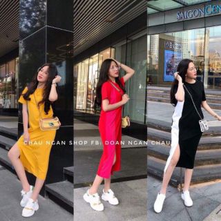 Đầm suông phối 2 màu