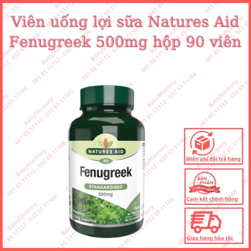 Viên uống lợi sữa Natures Aid Fenugreek 500mg hộp 90 viên