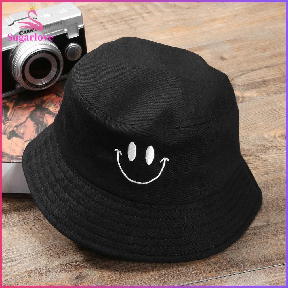 Beautiful※Smile Face Embroidery Bucket Hat Fishing Sunscreen Bucket Hat