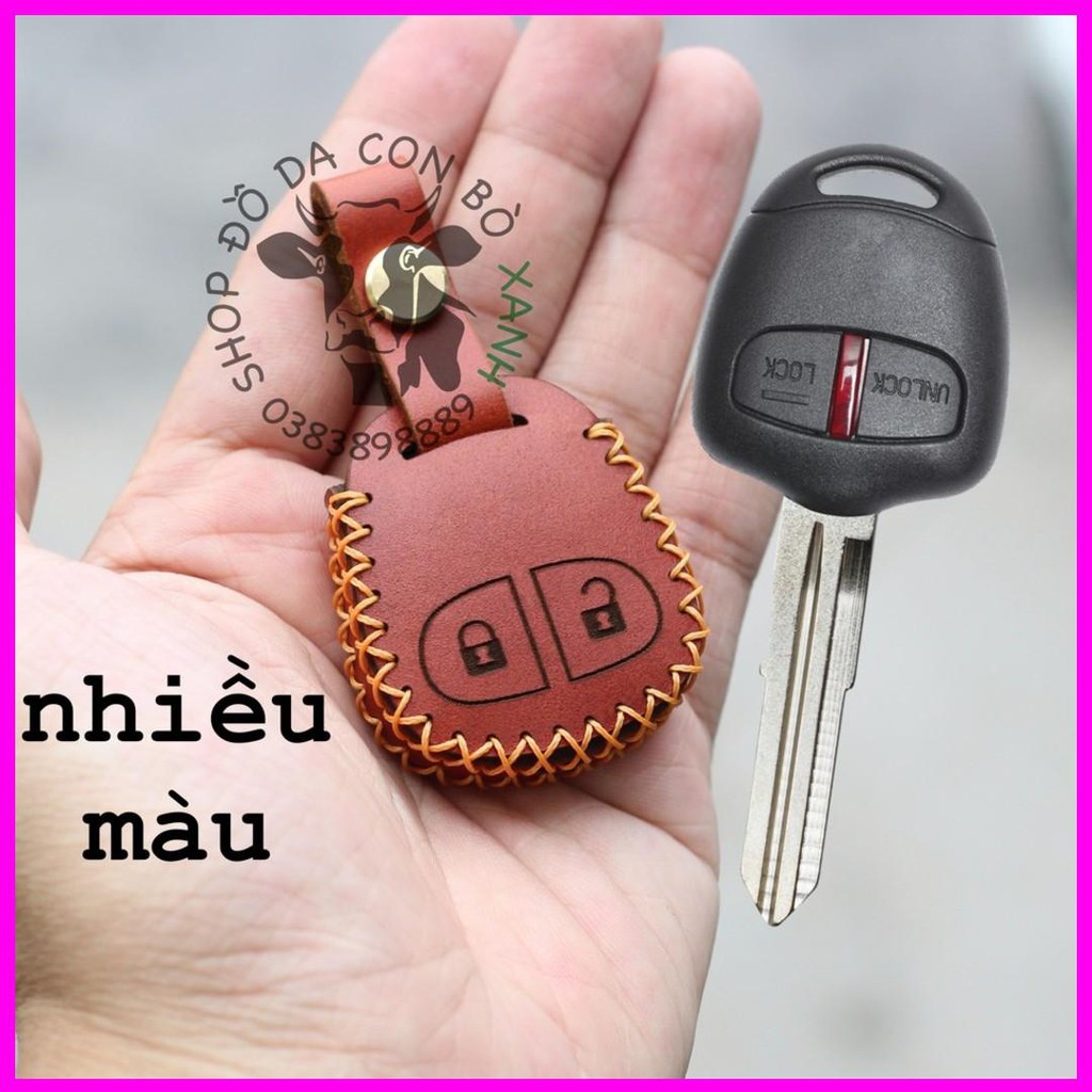 Bao da chìa khoá Mitsubishi Grandis , Triton, Pajero Sport, Mirage, Outlander, Lancer (chìa cơ) handmade da thật 001