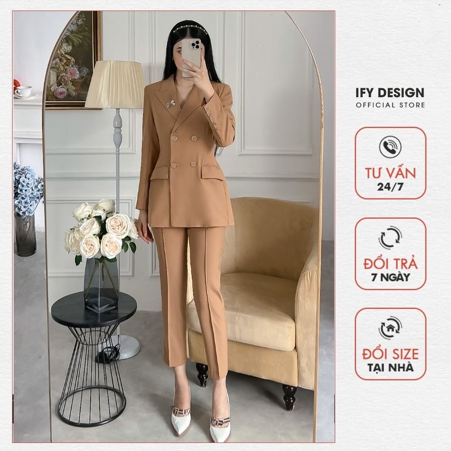 Áo vest nữ cúc bọc cao cấp màu nâu IFY Design FS212A