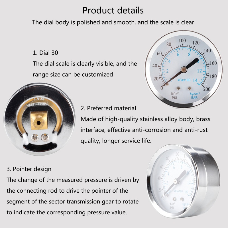 Đồng Hồ Đo Áp Suất Thấp Mini 1 / 8 &quot;Với Khung Kim Loại Cho Công Nghiệp