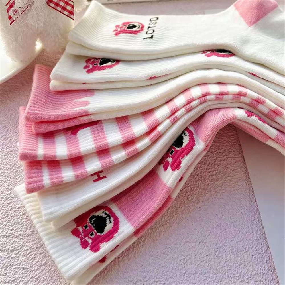 Vớ Cotton Họa Tiết Gấu Và Dâu Tây Hoạt Hình Dễ Thương Phong Cách Hàn Quốc Cho Nữ