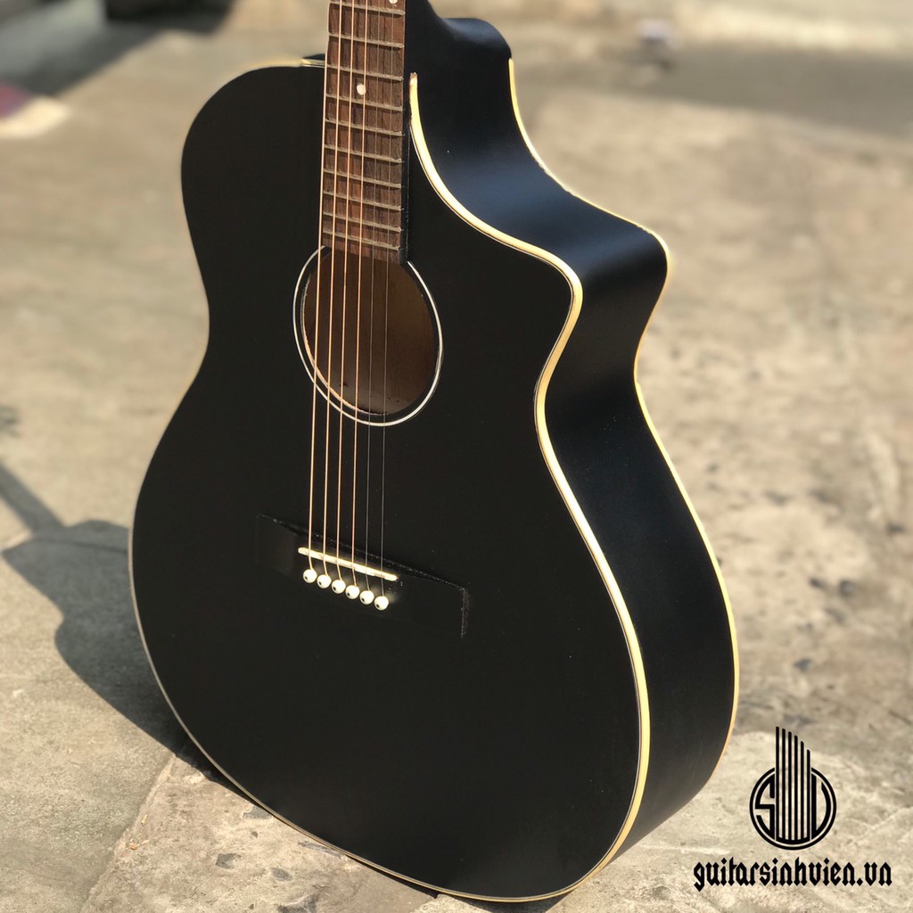 Đàn guitar SV1VIP acoustic có ty chỉnh - Đàn đen dáng khuyết thông dụng dễ tập - Tặng 8 phụ kiện