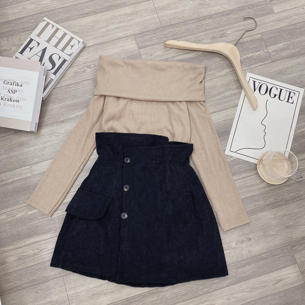 Chân Váy Nhung Khuy Nữ - Váy trơn tăm dáng ngắn, form ôm, thiết kế túi giả, đơn giản, cá tính HOT | BigBuy360 - bigbuy360.vn