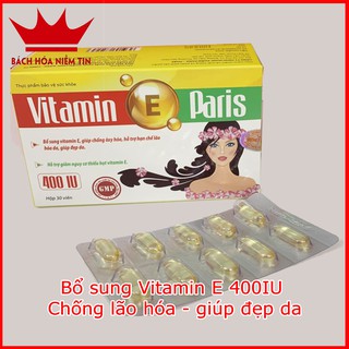 Viên uống Vitamin E 400IU Paris - Bổ sung Vitamin E chống lão hóa- giúp làm đẹp da - Hộp 30 viên Chuẩn GMP