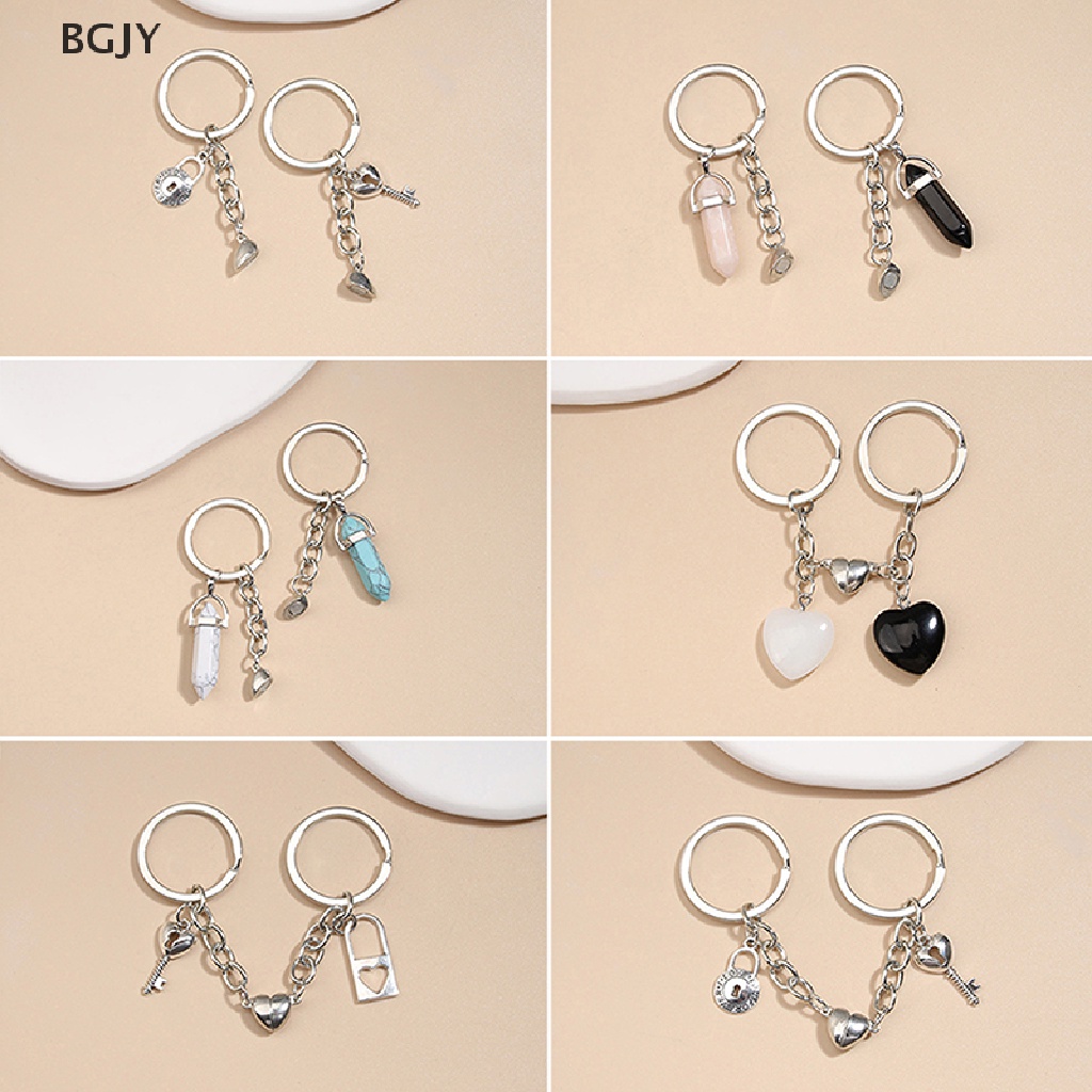 BGJY KeyChain Crystal Quartz Stone Heart Key Ring Magnetic Button Key Chains Gifts NEW