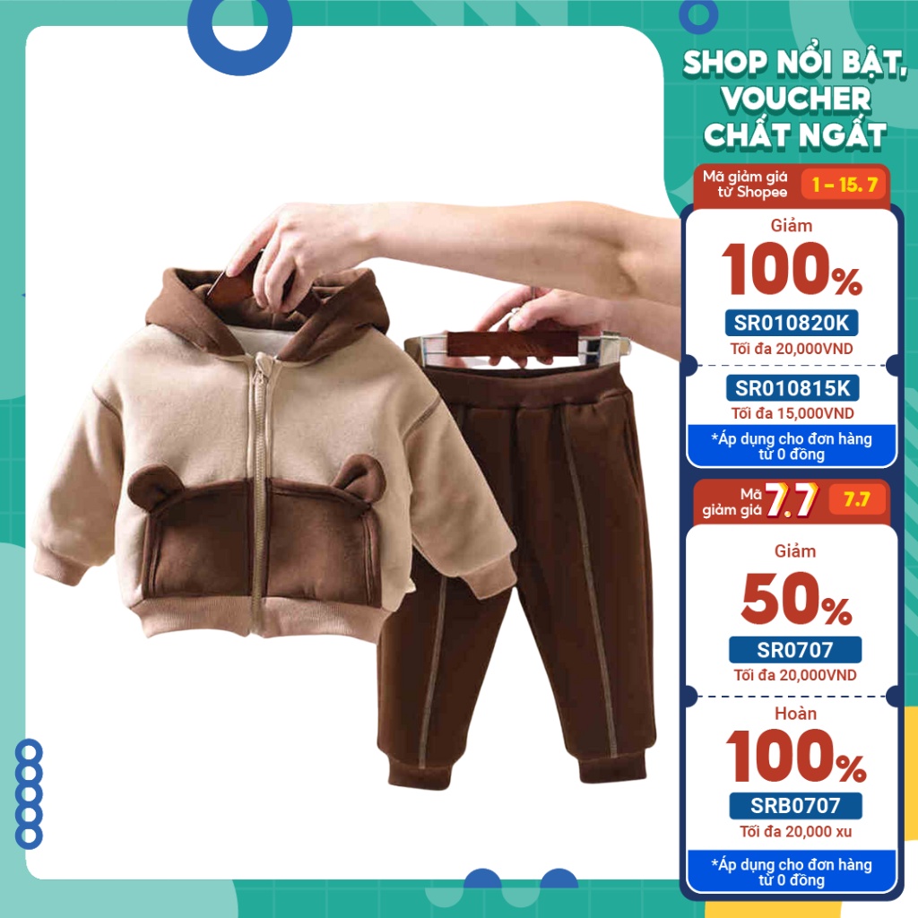 Bộ trẻ em thu đông tai gấu , Bộ Nỉ Trẻ Em, Bộ Thu Đông bé trai từ 6-28kg Tiny Kids