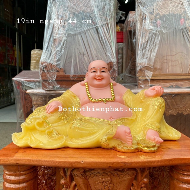 Tượng Phật di lặc đá 19in ngang 44cm màu vàng