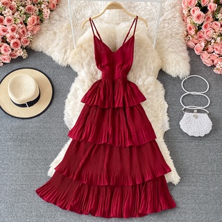 #1080 [Sẵn một số màu] Đầm hai dây dáng cổ chữ V 7 màu chiết eo siêu xinh