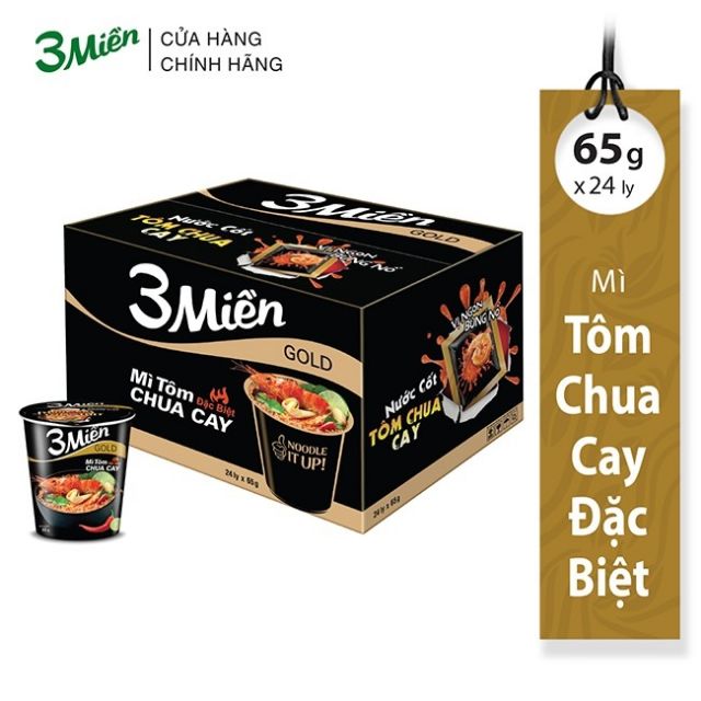 Mì ly 3 miền tôm chua cay/bò hầm rau thơm 65g