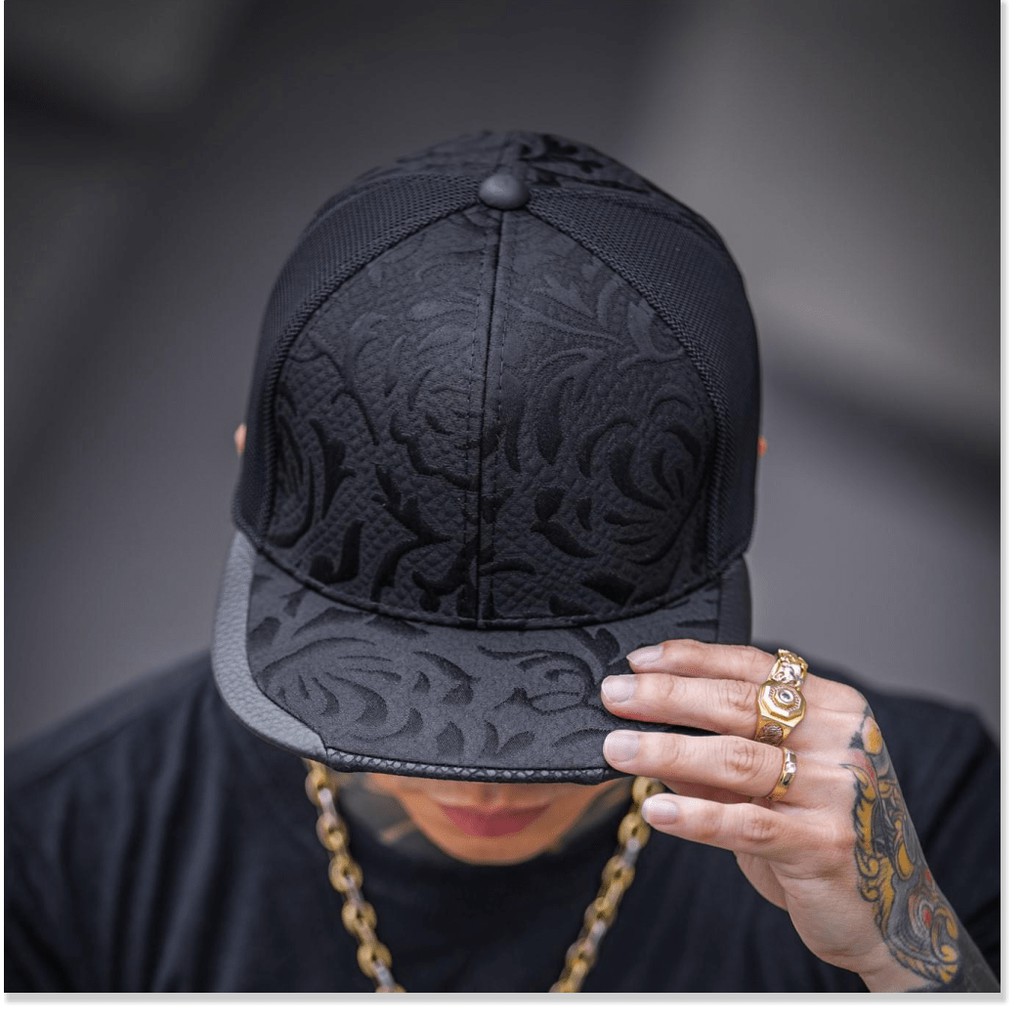 Nón Sơn Snapback Hoa Văn Đen mỏ ngang bằng phong cách hip hop / Nón Snapback Nón Sơn chính hãng