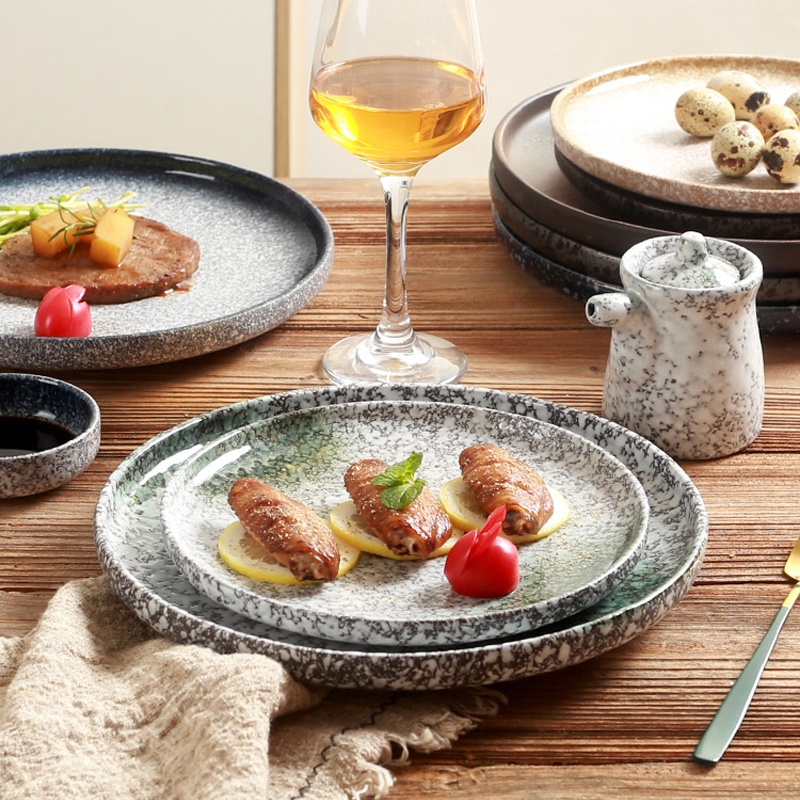 Đĩa Sứ Tròn Phong Cách Vintage Nhật Bản