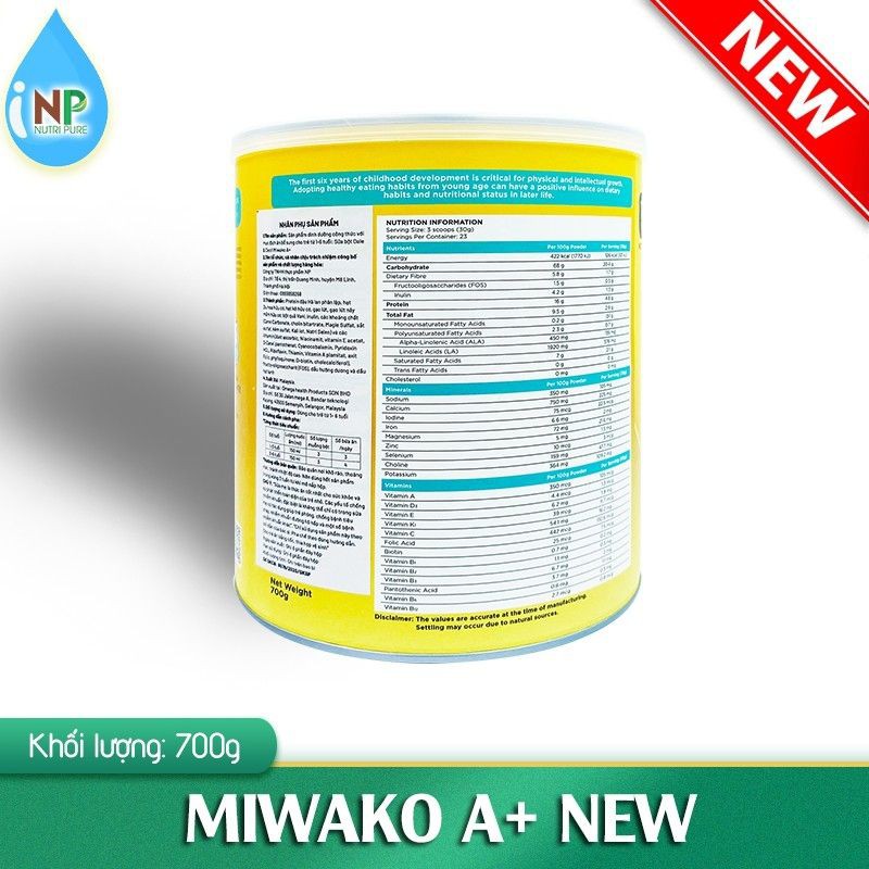 Sữa thực vật hữu cơ Miwako vị vani dành cho trẻ dị ứng đạm sữa bò hộp 700g