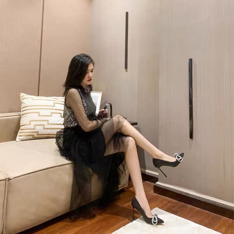 Giày Cao Gót Mũi Nhọn Đính Đá Thời Trang Cho Nữ